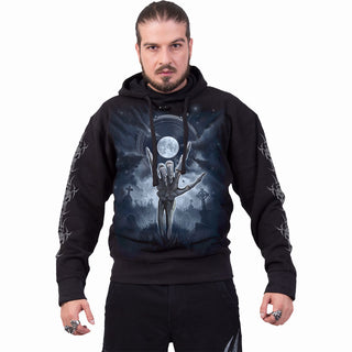 Spiral Pullover Hoodie: Grim Rocker (Black) (Back & Sleeve Print)