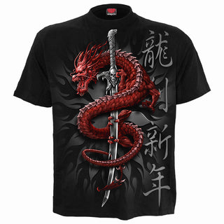 Spiral T-Shirt: Oriental Dragon (Black) (Back Print)