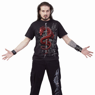 Spiral T-Shirt: Oriental Dragon (Black) (Back Print)