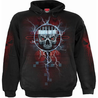 Spiral Pullover Hoodie: Death By Tv (Black) (Back & Sleeve Print)