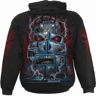 Spiral Pullover Hoodie: Death By Tv (Black) (Back & Sleeve Print)