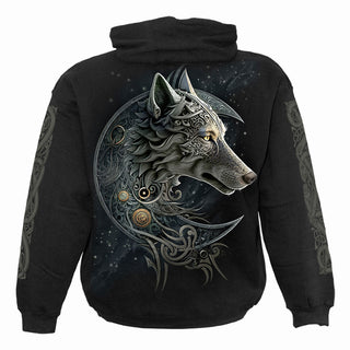Spiral Pullover Hoodie: Celtic Wolf (Black) (Back & Sleeve Print)