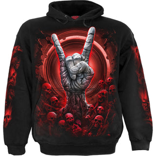 Spiral Pullover Hoodie: Tomb Of Rock (Black) (Back & Sleeve Print)