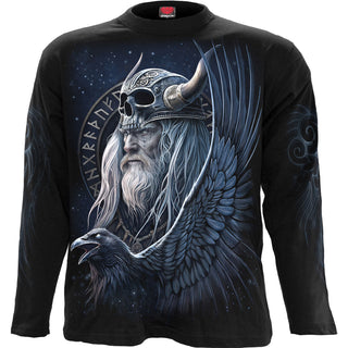 Spiral Long Sleeve T-Shirt: Odin's Warrior (Black) (Back & Sleeve Print)