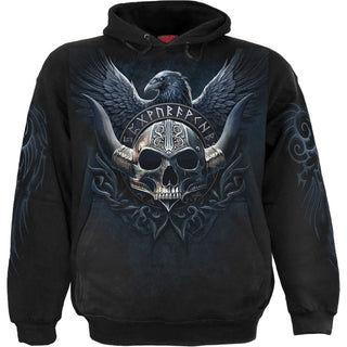 Spiral Pullover Hoodie: Odin's Warrior (Black) (Back & Sleeve Print)