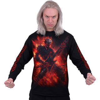 Spiral Unisex Long Sleeve T-Shirt: Riff Burner (Black) (Back & Sleeve Print)