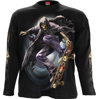 Spiral Long Sleeve T-Shirt: Soul Boarder (Black) (Back & Sleeve Print)