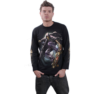 Spiral Unisex Long Sleeve T-Shirt: Soul Boarder (Black) (Back & Sleeve Print)