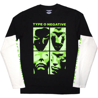 Type O Negative Layered Long Sleeve T-Shirt: Faces (Black & White) (Sleeve Print)