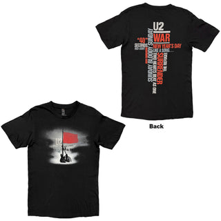 U2 T-Shirt: War Guitars & Red Flag (Black) (Back Print)