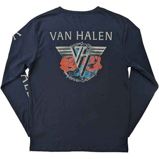 Van Halen Unisex Long Sleeve T-Shirt: 84 Tour (Navy Blue) (Back & Sleeve Print)