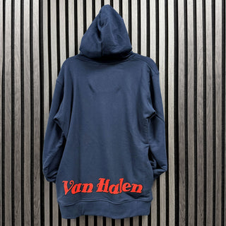 Van Halen Unplugged Pullover Hoodie: Pinup Motorcycle (Navy Blue) (Back Print)
