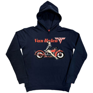Van Halen Unplugged Pullover Hoodie: Pinup Motorcycle (Navy Blue) (Back Print)