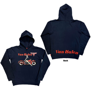 Van Halen Unplugged Pullover Hoodie: Pinup Motorcycle (Navy Blue) (Back Print)