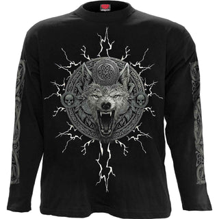 Spiral Long Sleeve T-Shirt: Valhalla (Black) (Back & Sleeve Print)