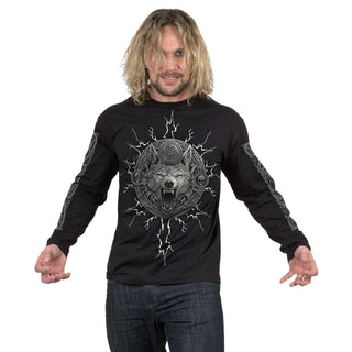 Spiral Long Sleeve T-Shirt: Valhalla (Black) (Back & Sleeve Print)