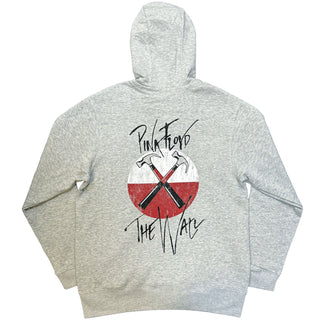 Pink Floyd Unisex Zipped Hoodie: The Wall Faded Hammers Logo (Grey) (Back Print)