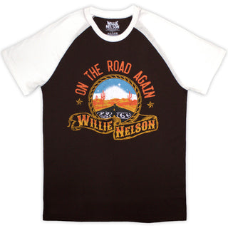 Willie Nelson Raglan T-Shirt: Route 66 (Brown & White)