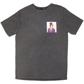 Willy Wonka Unisex Stone Wash T-Shirt: Logo Emblem (Charcoal Grey) (Back Print)