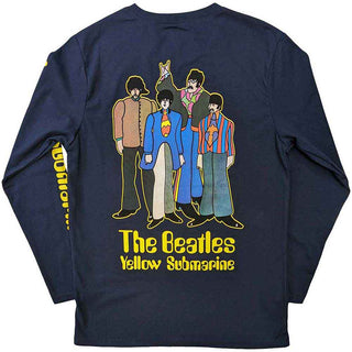 The Beatles Unisex Long Sleeve T-Shirt: Yellow Submarine Band (Navy Blue) (Back & Sleeve Print)