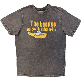 The Beatles Stone Wash T-Shirt: Logo & Sub (Charcoal Grey)