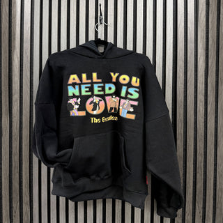 The Beatles Ladies Unplugged Pullover Hoodie: AYNIL Stacked (Black)
