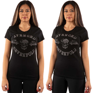 Avenged Sevenfold Ladies Embellished T-Shirt: Death Bat (Diamante)