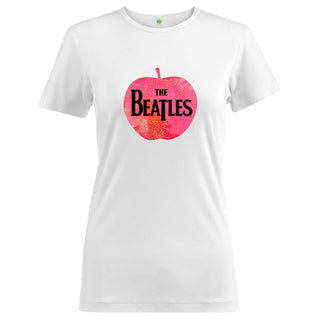 The Beatles Ladies Embellished T-Shirt: Apple Logo (Pink Sparkle Gel)