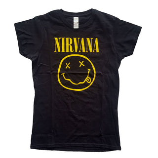 Nirvana Ladies T-Shirt: Yellow Smiley(Fitted)