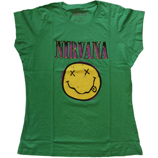 Nirvana Ladies T-Shirt: Xerox Smiley Pink