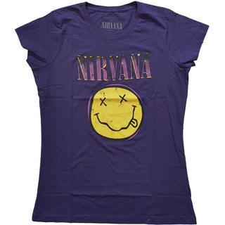 Nirvana Ladies T-Shirt: Xerox Smiley Pink