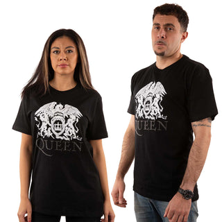 Queen Unisex Embellished T-Shirt: Crest Logo (Diamante)